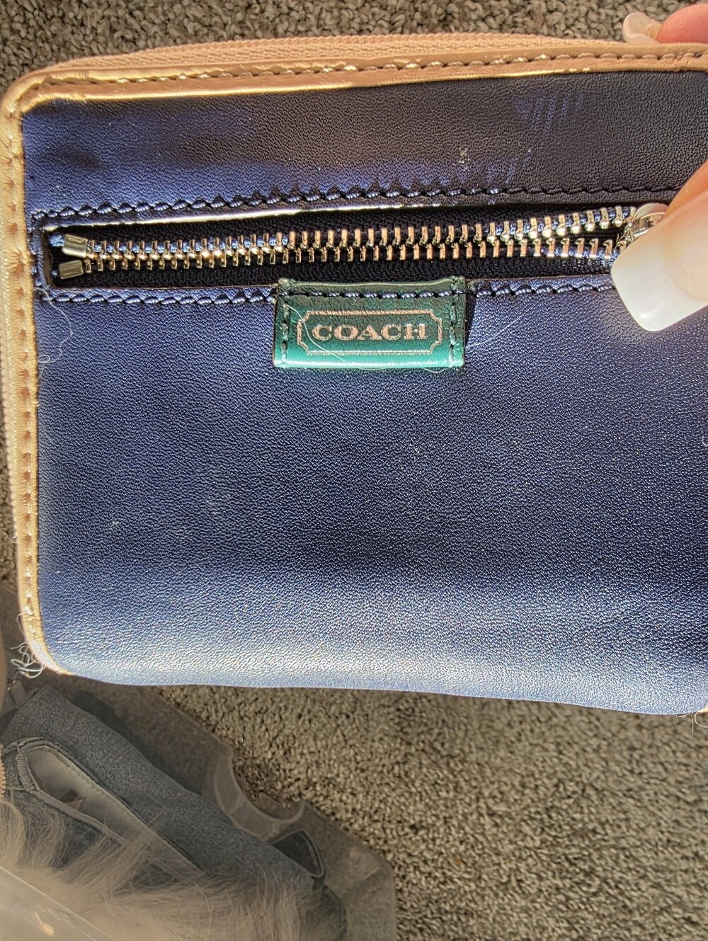 Coach Navy and Tan Leather Wallet